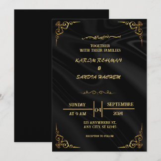 Elegante invitación a la boda musulmana de oro y n