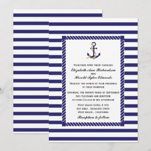 Elegante invitación a la boda náutica azul de la M