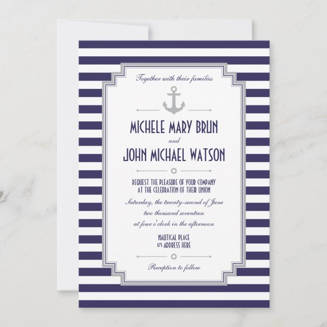 Elegante invitación a la boda náutica Personalizad (Anverso)