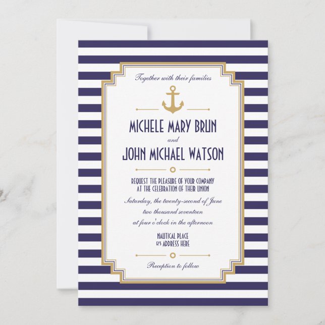 Elegante invitación a la boda náutica Personalizad (Anverso)