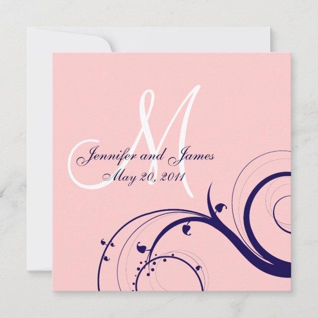 Elegante invitación a la boda naval y rosada (Anverso)