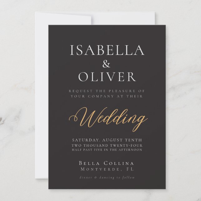 Elegante invitación a la boda negra (Anverso)