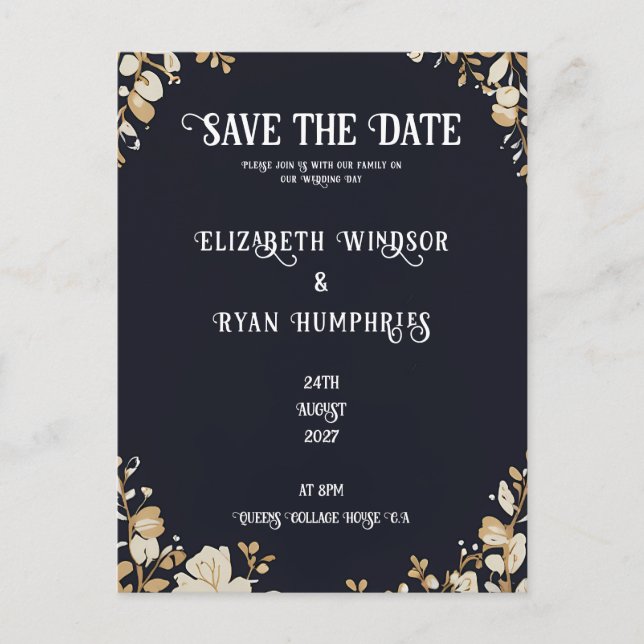 Elegante invitación a la boda negra (Anverso)
