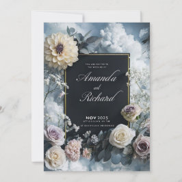 Elegante Invitación a la Boda Negra con Borde Flor