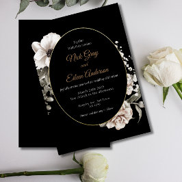 Elegante Invitación a la Boda Negra de Rosa Blanca