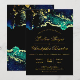 Elegante Invitación a la Boda Negra Verde Oro