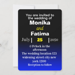 Elegante invitación a la boda negra y azul