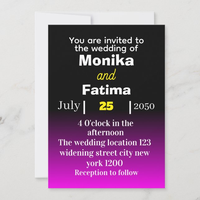 Elegante invitación a la boda negra y azul (Anverso)