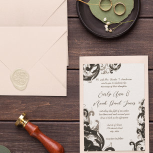 Elegante Invitación a la Boda Negra y Gris