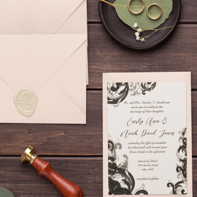 Elegante Invitación a la Boda Negra y Gris (Subido por el creador)