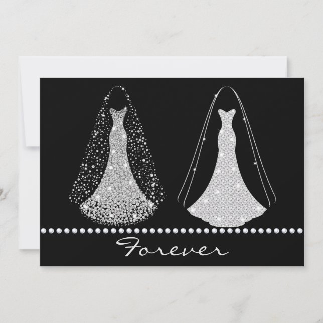 Elegante invitación a la boda negra y plateada (Anverso)