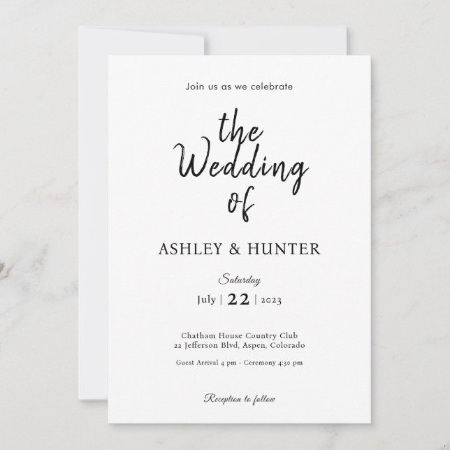 Elegante Invitación a la Boda Negro y Blanco (Anverso)