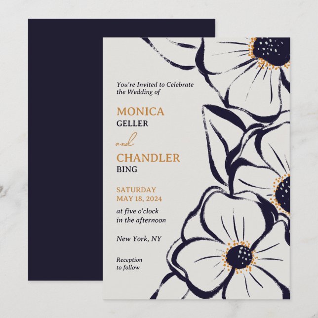 Elegante invitación a la boda Neutral en gran sang (Anverso / Reverso)