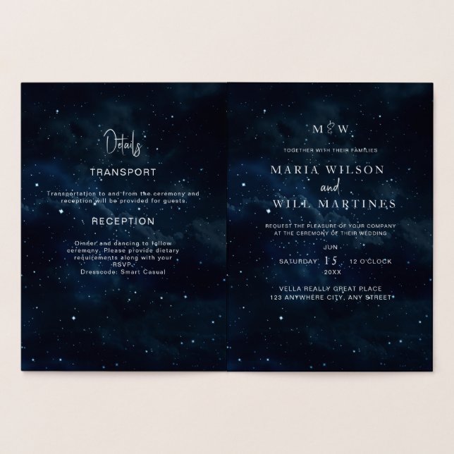 Elegante invitación a la boda nocturna Starry Invi (Interior)