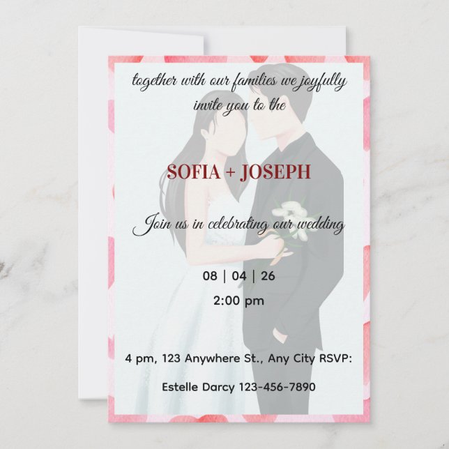 Elegante invitación a la boda, novia moderna y nov (Anverso)