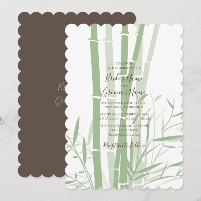 Elegante invitación a la boda oriental de bambú (Anverso / Reverso)