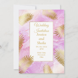 Elegante Invitación a la Boda, oro, mármol rosa