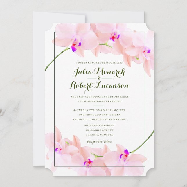 Elegante invitación a la boda orquídea (Anverso)