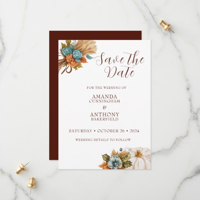 Elegante Invitación a la boda otoñal de la calabaz (Anverso/Reverso In Situ)