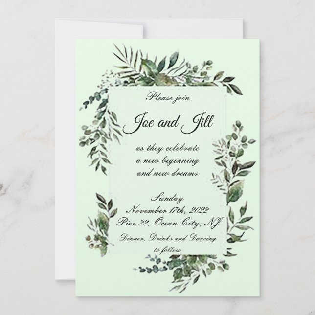 Elegante Invitación a la Boda Plana de Verdor (Anverso)