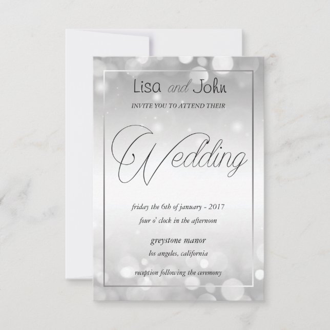 Elegante invitación a la boda plateada (Anverso)