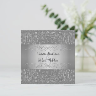 Elegante invitación a la boda plateada