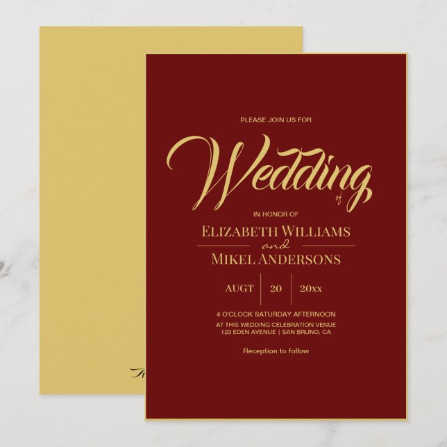 Elegante Invitación a la Boda Presupuestaria de Bo (Anverso / Reverso)
