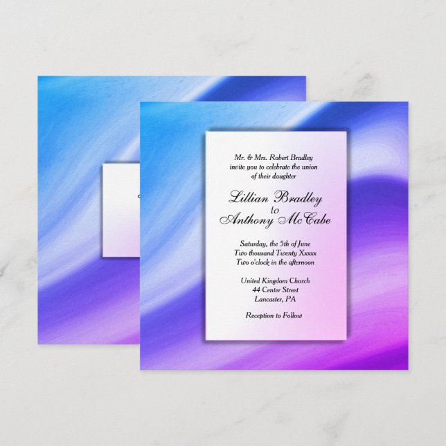 Elegante Invitación a la Boda Púrpura (Anverso / Reverso)
