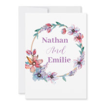 Elegante invitación a la boda púrpura con flores s