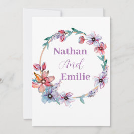 Elegante invitación a la boda púrpura con flores s