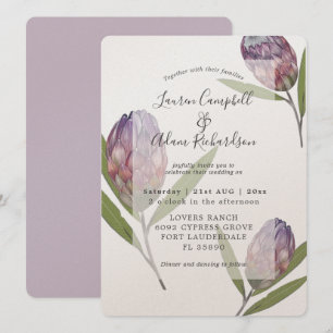 Elegante invitación a la boda púrpura de protecció