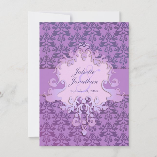 Elegante invitación a la boda púrpura elefante dam (Anverso)