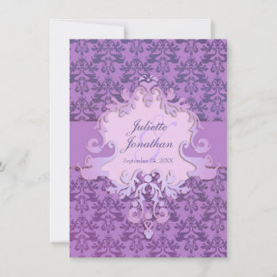 Elegante invitación a la boda púrpura elefante dam