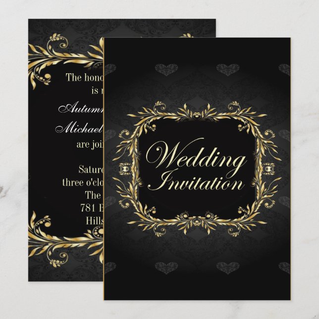 Elegante Invitación a la Boda Regal Dorada (Anverso / Reverso)