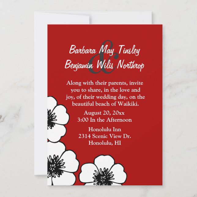Elegante Invitación a la Boda Roja, Negra y Blanca (Anverso)
