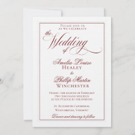 Elegante Invitación a la Boda Roja y Blanca Garnet