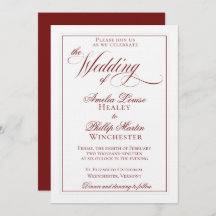 Elegante Invitación a la Boda Roja y Blanca Garnet