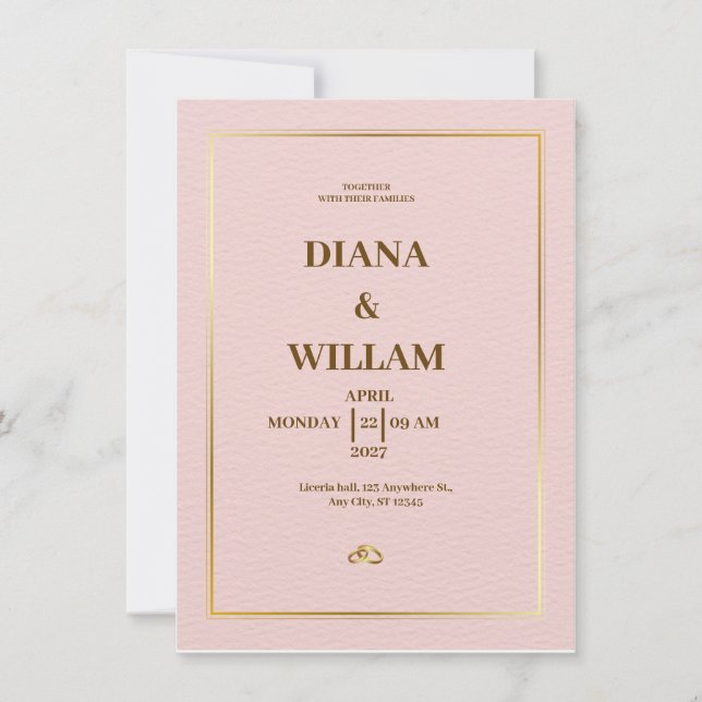 Elegante Invitación a la Boda Roja y de Oro (Anverso)