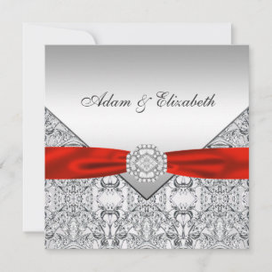 Elegante invitación a la boda roja y plateada