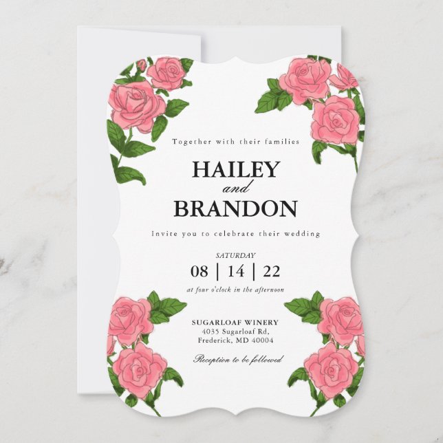 Elegante invitación a la boda Rosa (Anverso)
