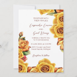 Elegante invitación a la boda rosa amarilla