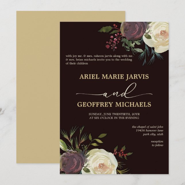 Elegante Invitación a la boda Rosa de Invierno (Anverso / Reverso)