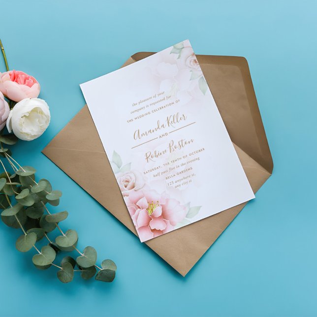 Elegante Invitación a la boda rosa de Rubor floral (Subido por el creador)