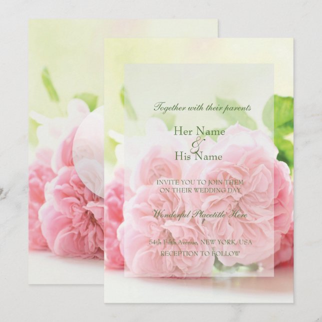 Elegante Invitación a la boda Rosa de verano rosad (Anverso / Reverso)