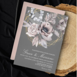 Elegante Invitación a la Boda Rosa Gris Floral