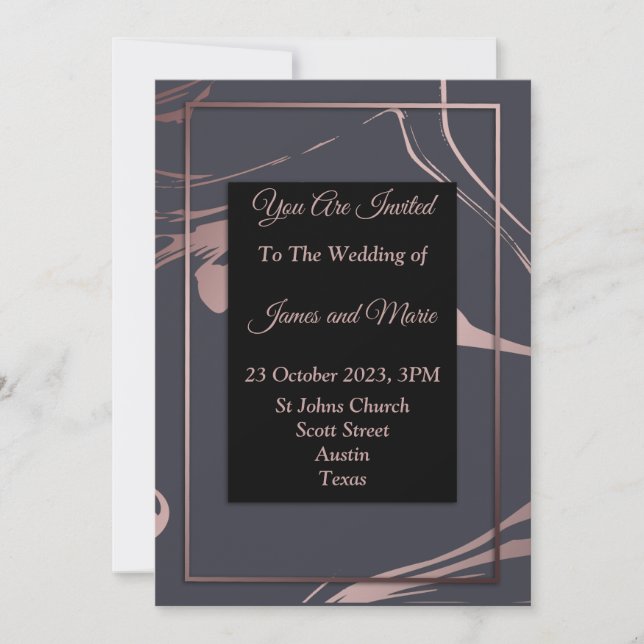Elegante Invitación a la boda, rosa, gris, mármol (Anverso)