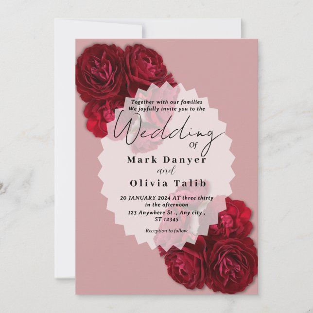 Elegante Invitación a la Boda Rosa Roja - Romántic (Anverso)