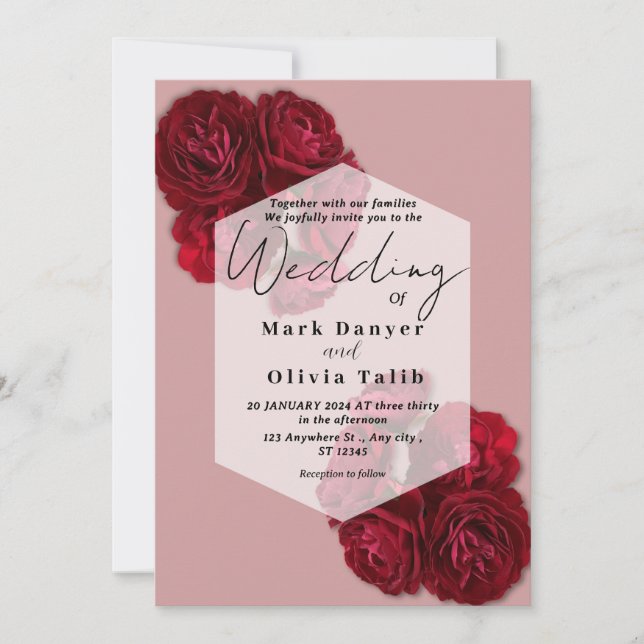 Elegante Invitación a la Boda Rosa Roja - Romántic (Anverso)