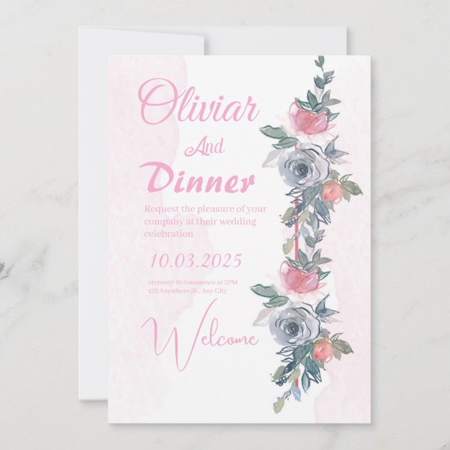 "Elegante invitación a la boda rosa: Una mezcla pe (Anverso)