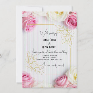 Elegante invitación a la boda rosa y blanca